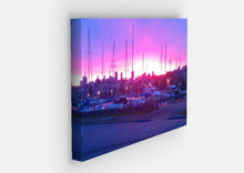 Load image into Gallery viewer, Cool Pink and Purple Sunrise In The Marina Canvas Print | Dock of the Bay Design